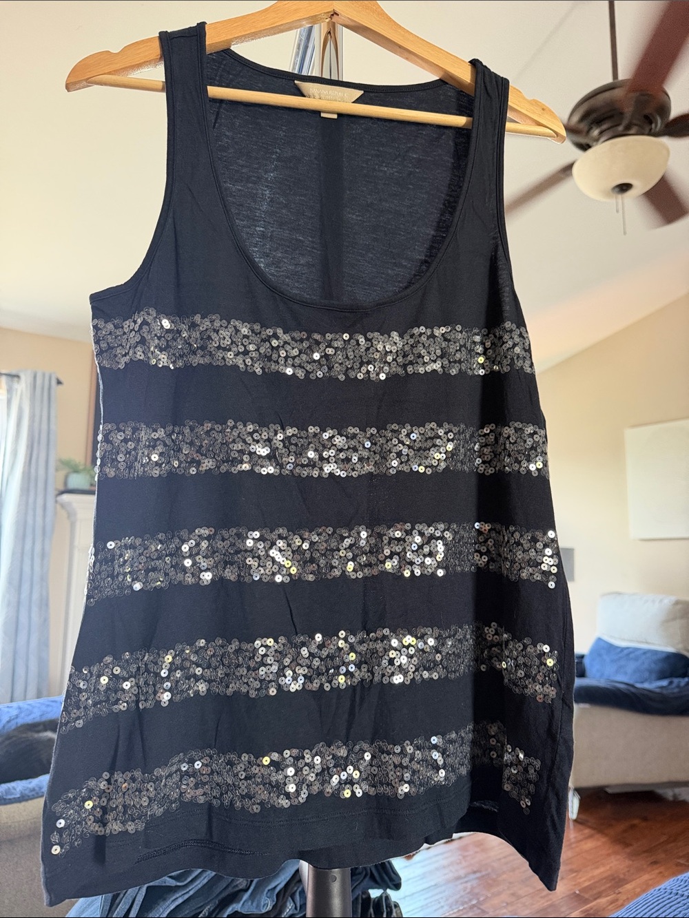Banana Republic Navy Sequin Stripe Tank Sz Med